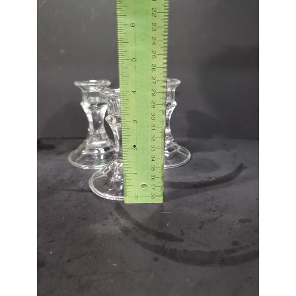 Glass Candlestick Set of 3, Pillar Candleholders, Holders, Vintage Table Decor - Picture 8 of 9